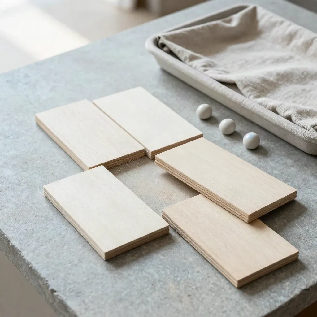 Wooden process tiles with ceramic pins and linen tray on stone, revealing a workflow gap.